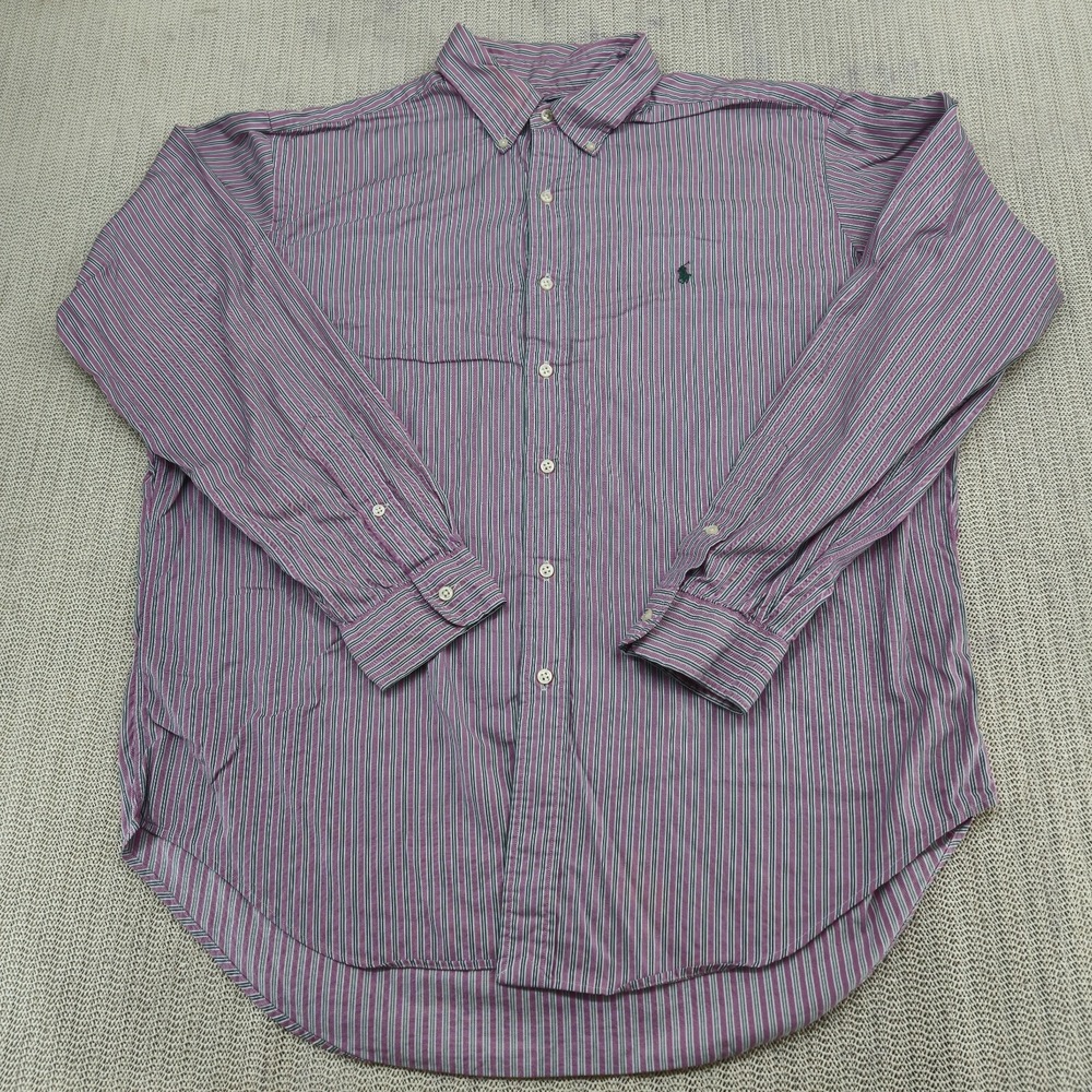 Polo Ralph Lauren Shirt Men Extra Large Pink Gray Stripe Classic Fit Button Down